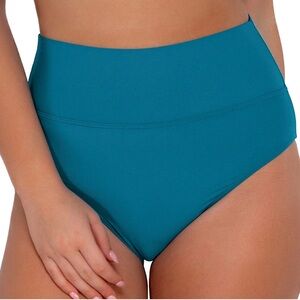 Sunsets Hannah High Waist Fold Down Bikini Bottom Teal Small NWT
